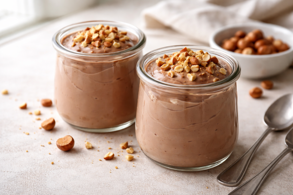 Yogur batido con cacao y avellanas