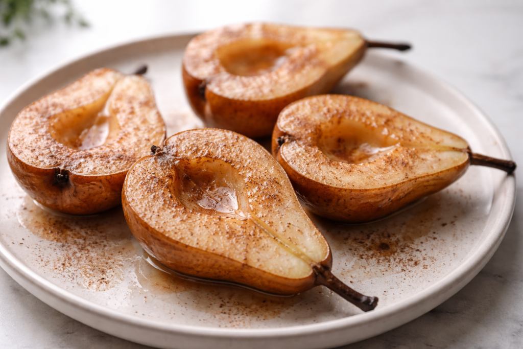 Peras al microondas con canela