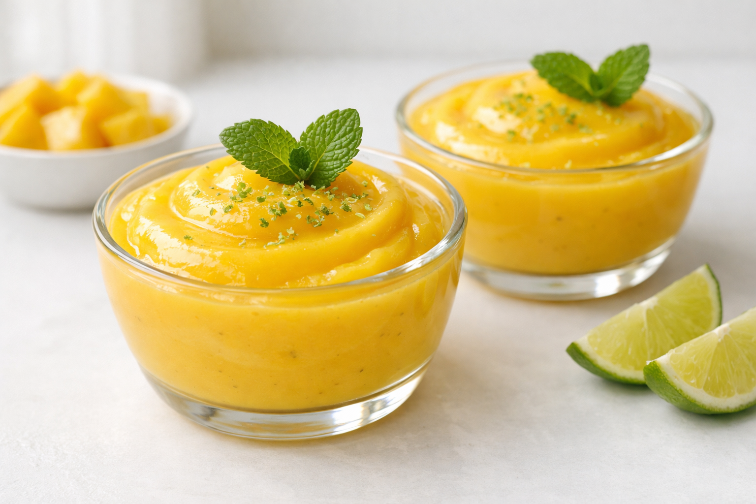 Puré de mango y lima sin azúcar (postre fresco) | Aprende dulce