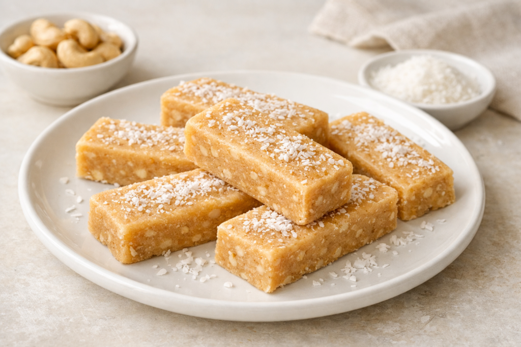 Barritas suaves de anacardo y coco sin azúcar