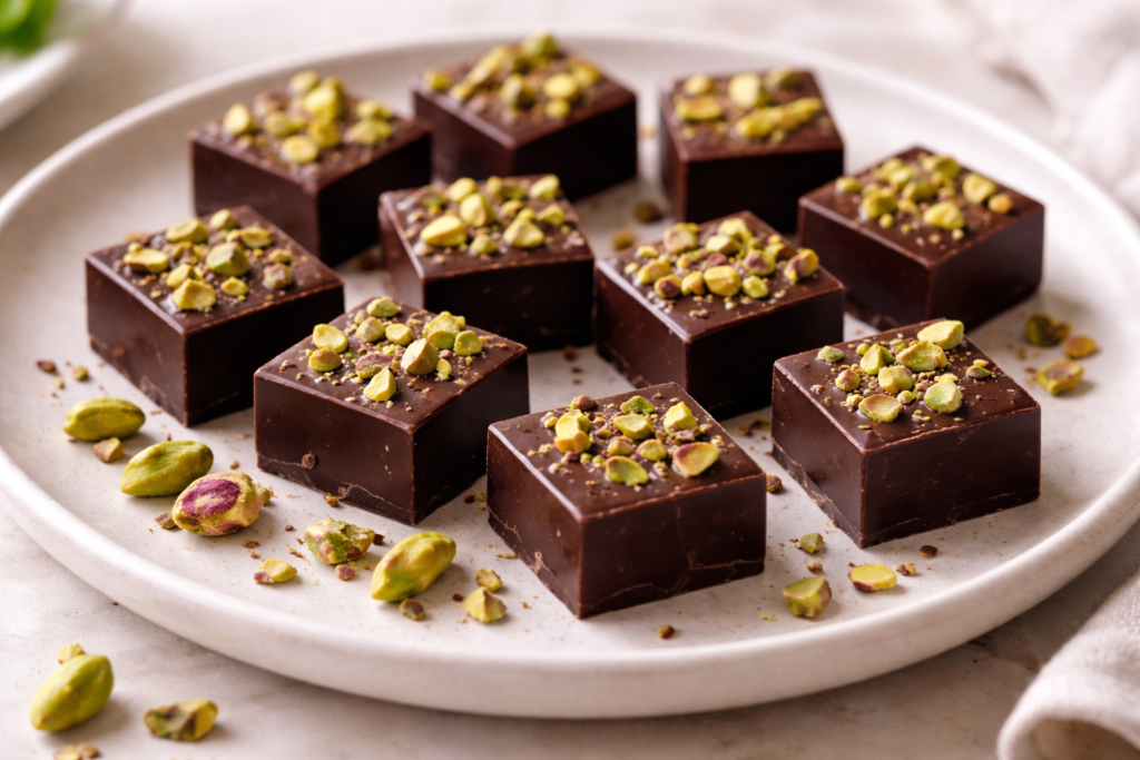 Mini tabletas de cacao con pistacho sin azúcar