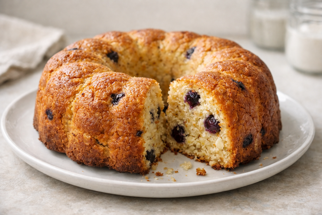 Budín de naranja, coco y arándanos sin azúcar y sin gluten